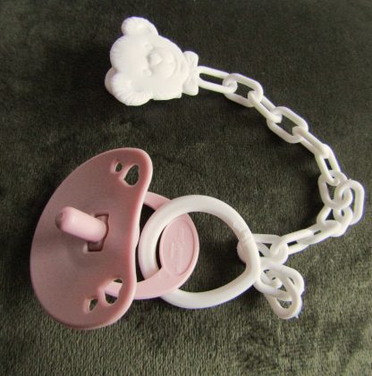 Speen roze met speenketting voor babypoppen - zie omschrijving tekst ! - Afbeelding 4