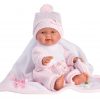 L04c Llorens levensecht mini babypopje meisje fullbody met kleding deken en speen 26 cm - Afbeelding 3