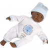 L15e Llorens levensecht babypopje donker soft body baby pop met wit blauwe kleding 30 cm