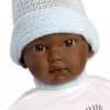 L15e Llorens levensecht babypopje donker soft body baby pop met wit blauwe kleding 30 cm - Afbeelding 3