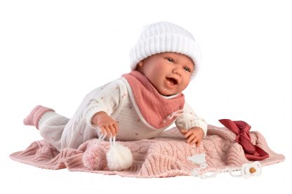L13g Llorens levensechte babypop soft body vrolijk met geluid kleding deken en speen 42 cm - Afbeelding 2