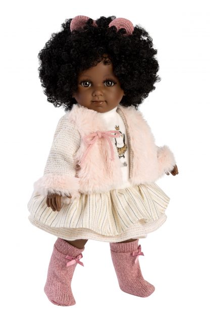 L21 Llorens popje soft body pop donker zwart krullend haar en kleding 35 cm - Afbeelding 6