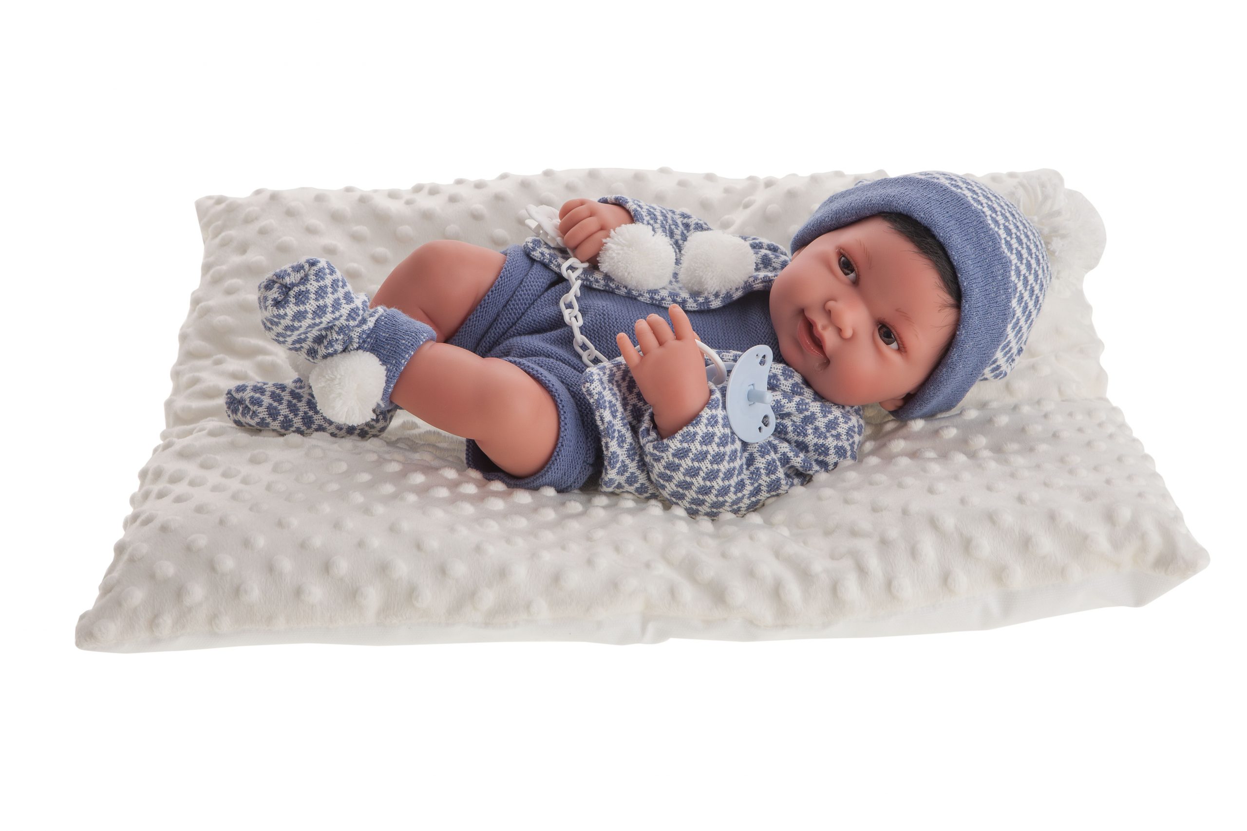 Moederland formule weerstand AJ08 Antonio Juan levensechte babypop jongen met haar fullbody kleding  kussen en speen 43 cm – Selintoys