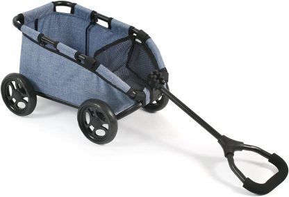 HU39g Poppen bolderkar - trekwagen voor pop - poppenbolderkar jeans blauw