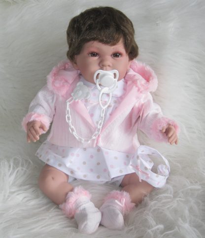 SB12a Berbesa soft body babypop met bruin haar met geluid en kleding en speen 42 cm - Afbeelding 18