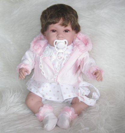 SB12a Berbesa soft body babypop met bruin haar met geluid en kleding en speen 42 cm - Afbeelding 30