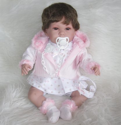 SB12a Berbesa soft body babypop met bruin haar met geluid en kleding en speen 42 cm - Afbeelding 29