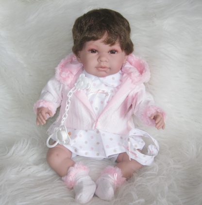 SB12a Berbesa soft body babypop met bruin haar met geluid en kleding en speen 42 cm - Afbeelding 28