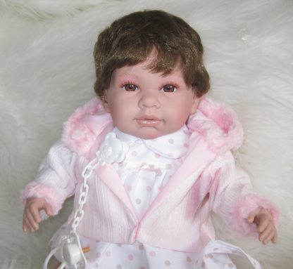 SB12a Berbesa soft body babypop met bruin haar met geluid en kleding en speen 42 cm - Afbeelding 6