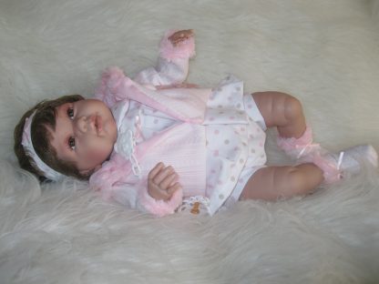 SB12a Berbesa soft body babypop met bruin haar met geluid en kleding en speen 42 cm - Afbeelding 22