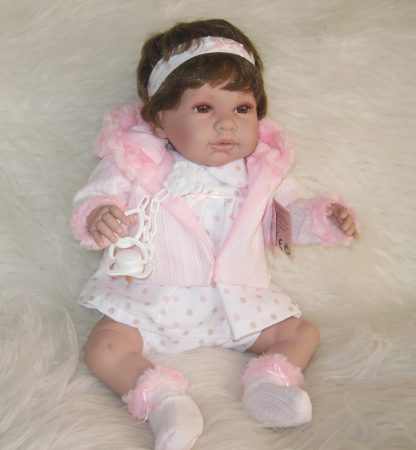 SB12a Berbesa soft body babypop met bruin haar met geluid en kleding en speen 42 cm - Afbeelding 20