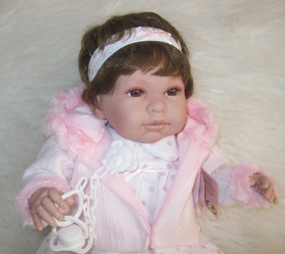 SB12a Berbesa soft body babypop met bruin haar met geluid en kleding en speen 42 cm - Afbeelding 4