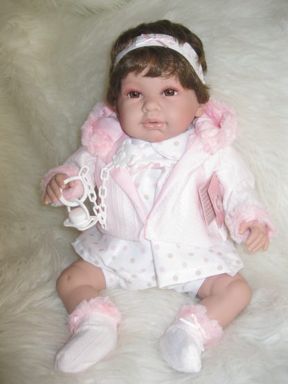 SB12a Berbesa soft body babypop met bruin haar met geluid en kleding en speen 42 cm - Afbeelding 9