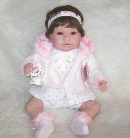 SB12a Berbesa soft body babypop met bruin haar met geluid en kleding en speen 42 cm - Afbeelding 10
