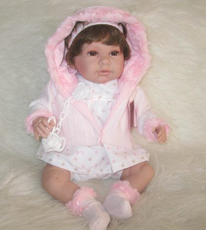 SB12a Berbesa soft body babypop met bruin haar met geluid en kleding en speen 42 cm - Afbeelding 17