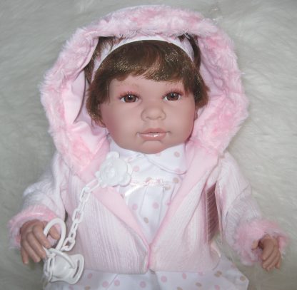 SB12a Berbesa soft body babypop met bruin haar met geluid en kleding en speen 42 cm