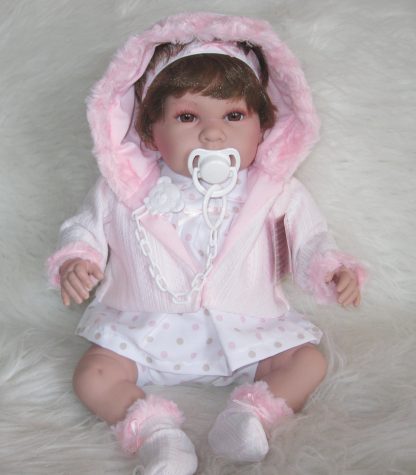 SB12a Berbesa soft body babypop met bruin haar met geluid en kleding en speen 42 cm - Afbeelding 13