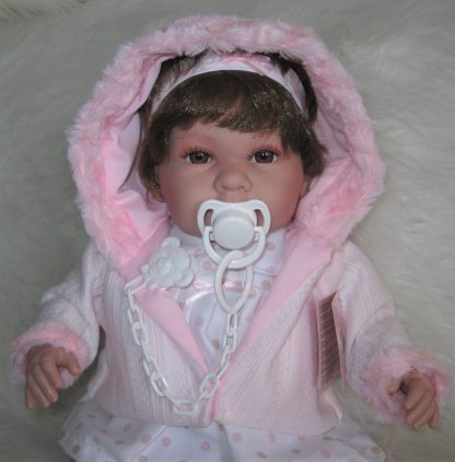 SB12a Berbesa soft body babypop met bruin haar met geluid en kleding en speen 42 cm - Afbeelding 2