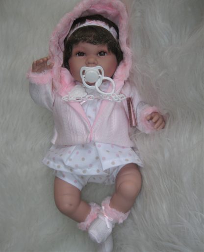 SB12a Berbesa soft body babypop met bruin haar met geluid en kleding en speen 42 cm - Afbeelding 15