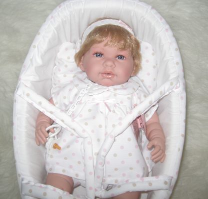 SB12b Berbesa soft body babypop blond haar met geluid kleding reiswieg en speen 42 cm - Afbeelding 15