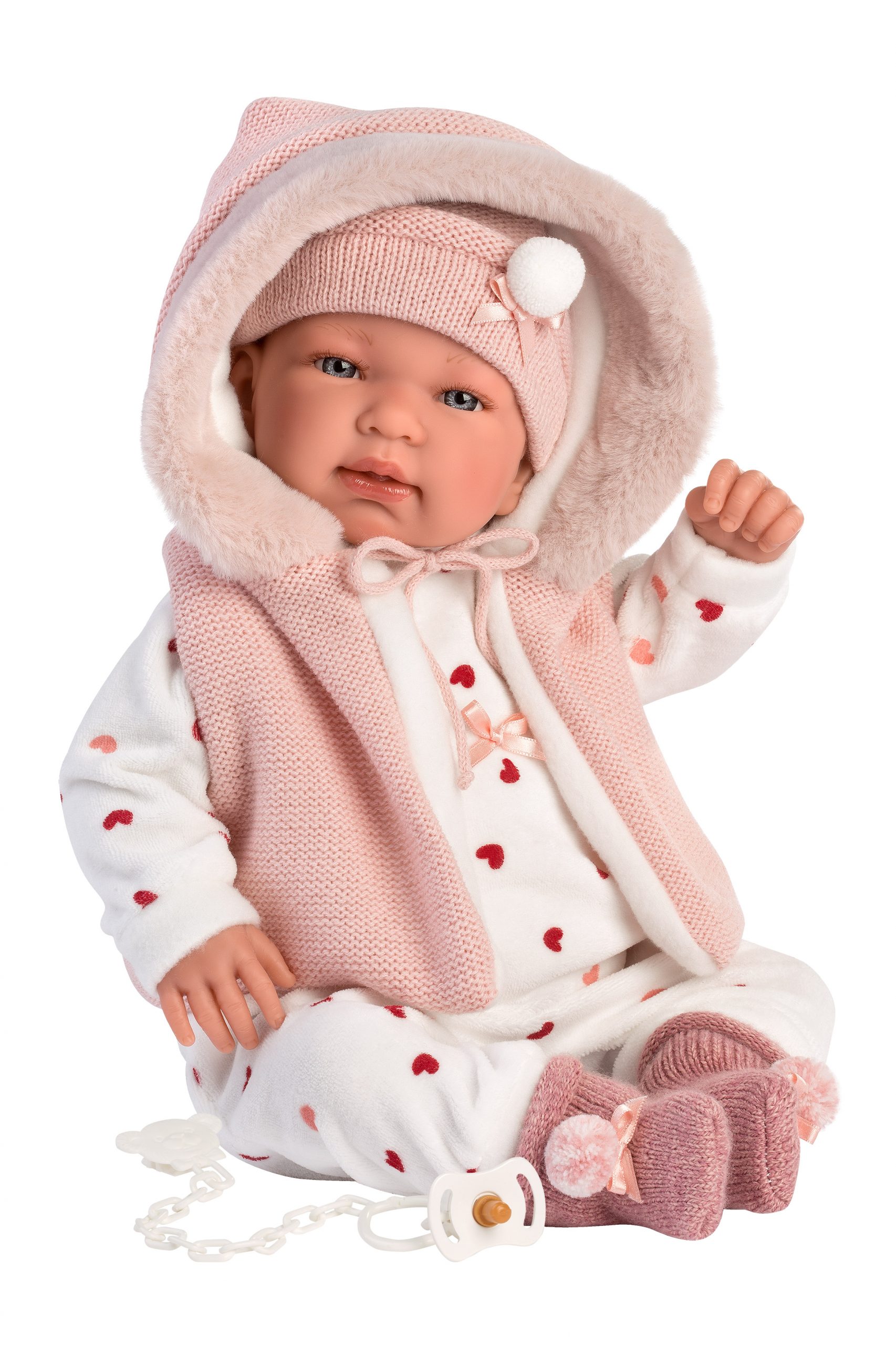 grond Spektakel Wonderbaarlijk L12a Llorens levensechte babypop softbody baby pop met geluid roze witte  kleding speen 44 cm – Selintoys