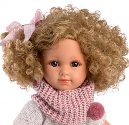 L22 Llorens popje soft body pop met blond krullend haar en kleding 35 cm
