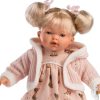 L24b Llorens babypopje soft body popje blond haar met geluid kleding speen 33 cm