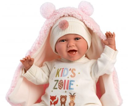 L13e Llorens levensechte babypop soft body vrolijk met geluid kleding kussen en speen 42 cm - Afbeelding 9
