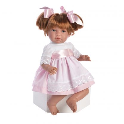 AS12 Asi soft body pop Nori met rood haar en roze witte jurk 46 cm - Afbeelding 5