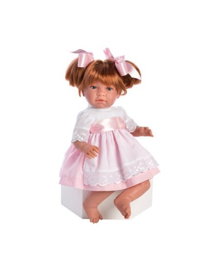 AS12 Asi soft body pop Nori met rood haar en roze witte jurk 46 cm - Afbeelding 3