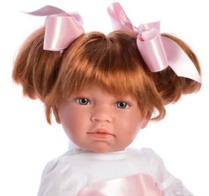 AS12 Asi soft body pop Nori met rood haar en roze witte jurk 46 cm - Afbeelding 2