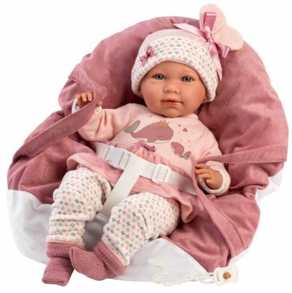 L08d Llorens levensechte babypop soft body baby pop met geluid kleding draagzak en speen 42cm - Afbeelding 5