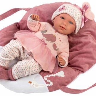 L08d Llorens levensechte babypop soft body baby pop met geluid kleding draagzak en speen 42cm