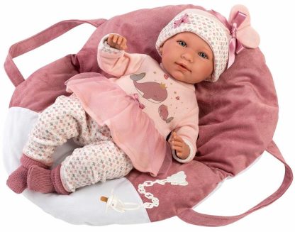 L08d Llorens levensechte babypop soft body baby pop met geluid kleding draagzak en speen 42cm
