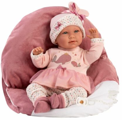 L08d Llorens levensechte babypop soft body baby pop met geluid kleding draagzak en speen 42cm - Afbeelding 12
