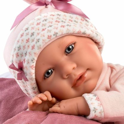 L08d Llorens levensechte babypop soft body baby pop met geluid kleding draagzak en speen 42cm - Afbeelding 11