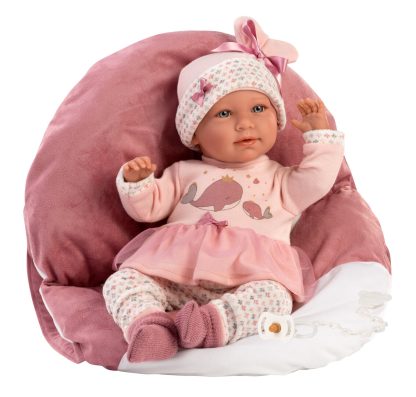 L08d Llorens levensechte babypop soft body baby pop met geluid kleding draagzak en speen 42cm - Afbeelding 8