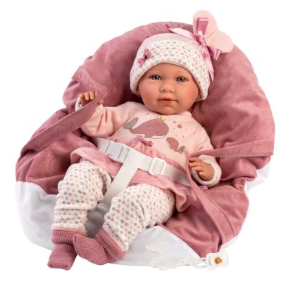L08d Llorens levensechte babypop soft body baby pop met geluid kleding draagzak en speen 42cm - Afbeelding 4