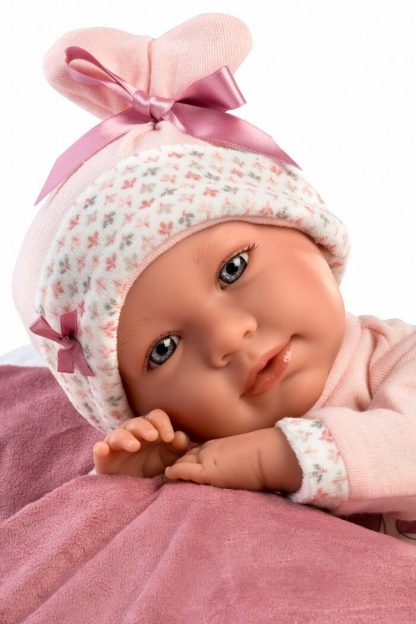 L08d Llorens levensechte babypop soft body baby pop met geluid kleding draagzak en speen 42cm - Afbeelding 3