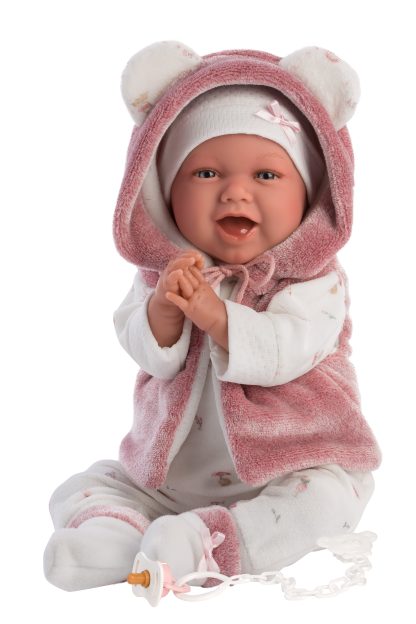 L13a Llorens levensechte babypop soft body vrolijk met geluid kleding en speen 42cm - Afbeelding 4