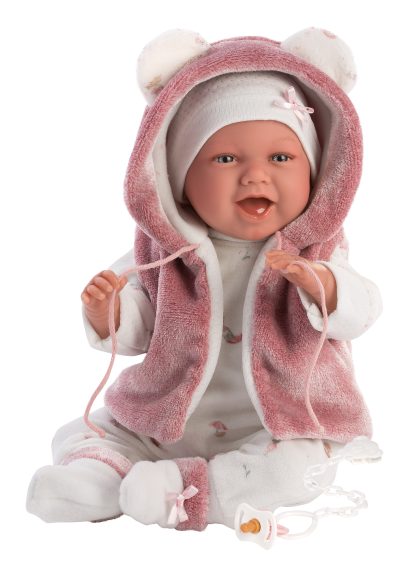 L13a Llorens levensechte babypop soft body vrolijk met geluid kleding en speen 42cm - Afbeelding 10