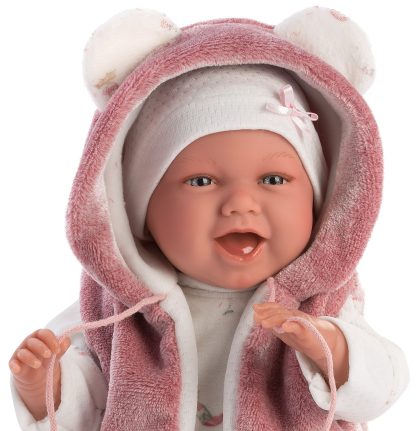 L13a Llorens levensechte babypop soft body vrolijk met geluid kleding en speen 42cm - Afbeelding 9
