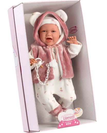 L13a Llorens levensechte babypop soft body vrolijk met geluid kleding en speen 42cm - Afbeelding 6