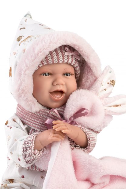 L13c Llorens levensechte babypop soft body vrolijk met geluid knuffeldoek en speen 42 cm - Afbeelding 2