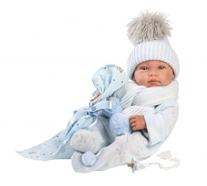 L01b Llorens levensechte babypop jongen fullbody met kleding kussen en speen 43 cm - Afbeelding 5