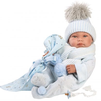 L01b Llorens levensechte babypop jongen fullbody met kleding kussen en speen 43 cm - Afbeelding 2
