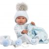 L01b Llorens levensechte babypop jongen fullbody met kleding kussen en speen 43 cm - Afbeelding 6