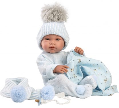 L01b Llorens levensechte babypop jongen fullbody met kleding kussen en speen 43 cm - Afbeelding 4