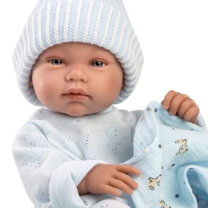 L01b Llorens levensechte babypop jongen fullbody met kleding kussen en speen 43 cm
