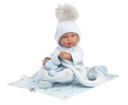 L01b Llorens levensechte babypop jongen fullbody met kleding kussen en speen 43 cm - Afbeelding 9